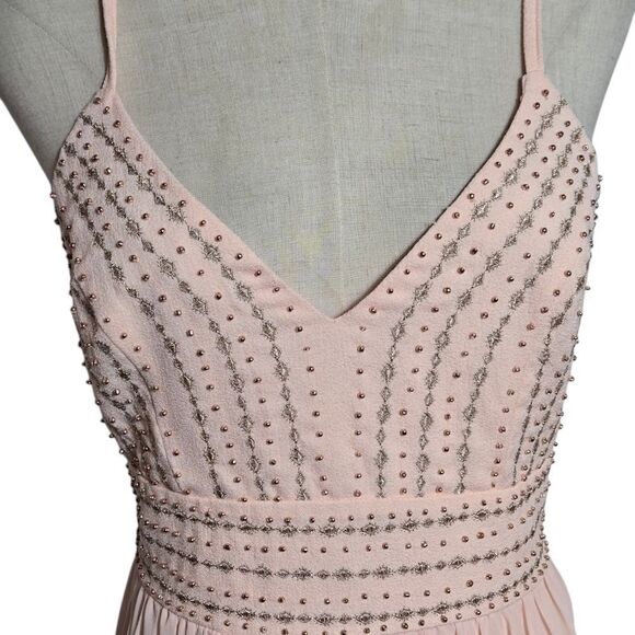 LULU'S Peach Beaded Pleated Midi Gown - Picture 2 of 7